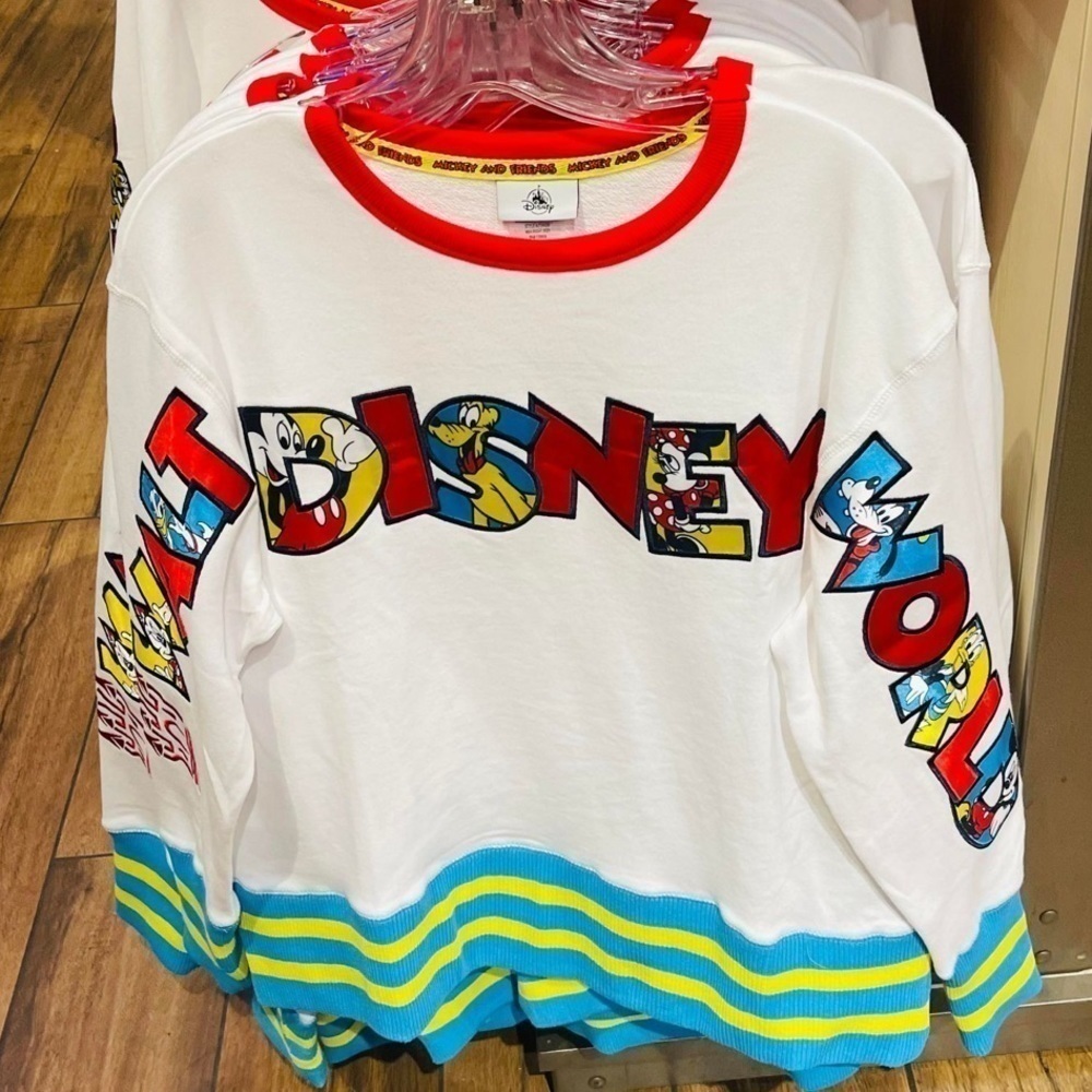 WDW Vintage Style Block Letter Primary Color Crew Neck Sweatshirt Walt Disney